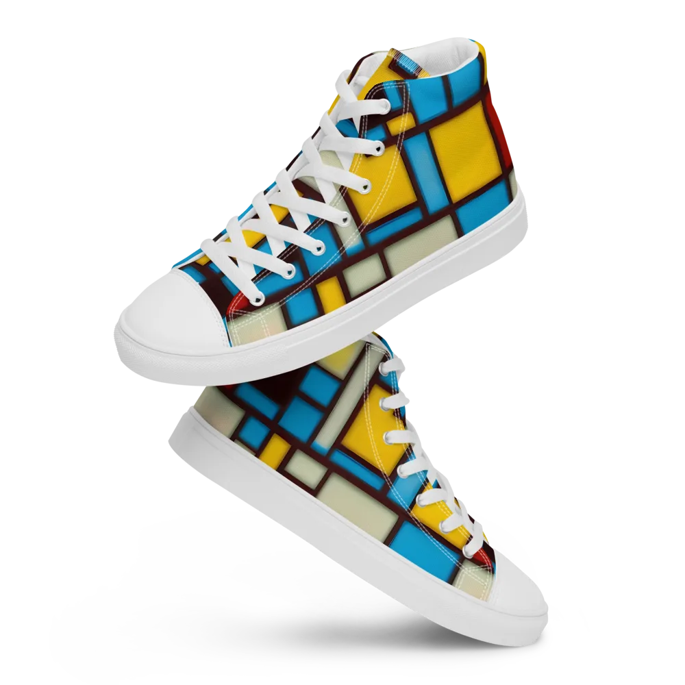 Burgundy Bauhaus on Men's High Top Canvas Shoes — Front