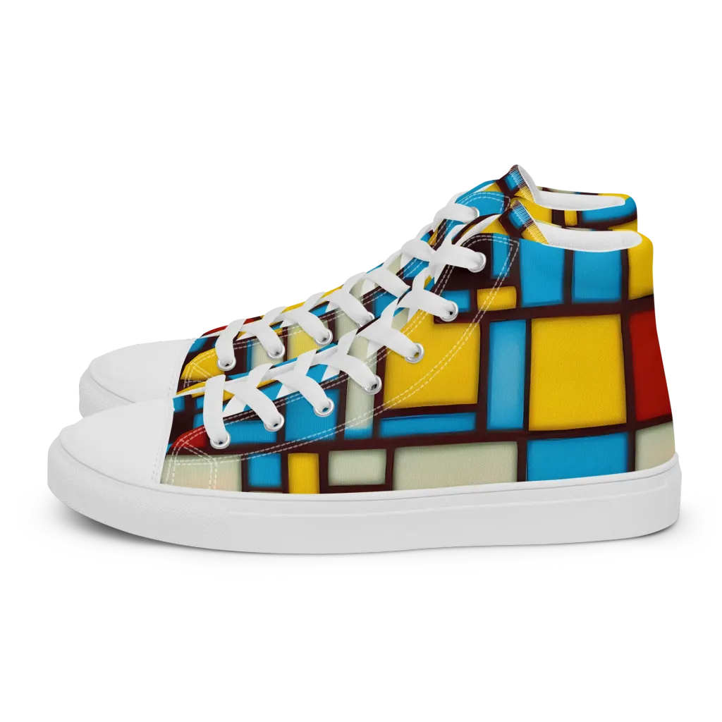 Burgundy Bauhaus on Women's High Top Canvas Shoes — Left
