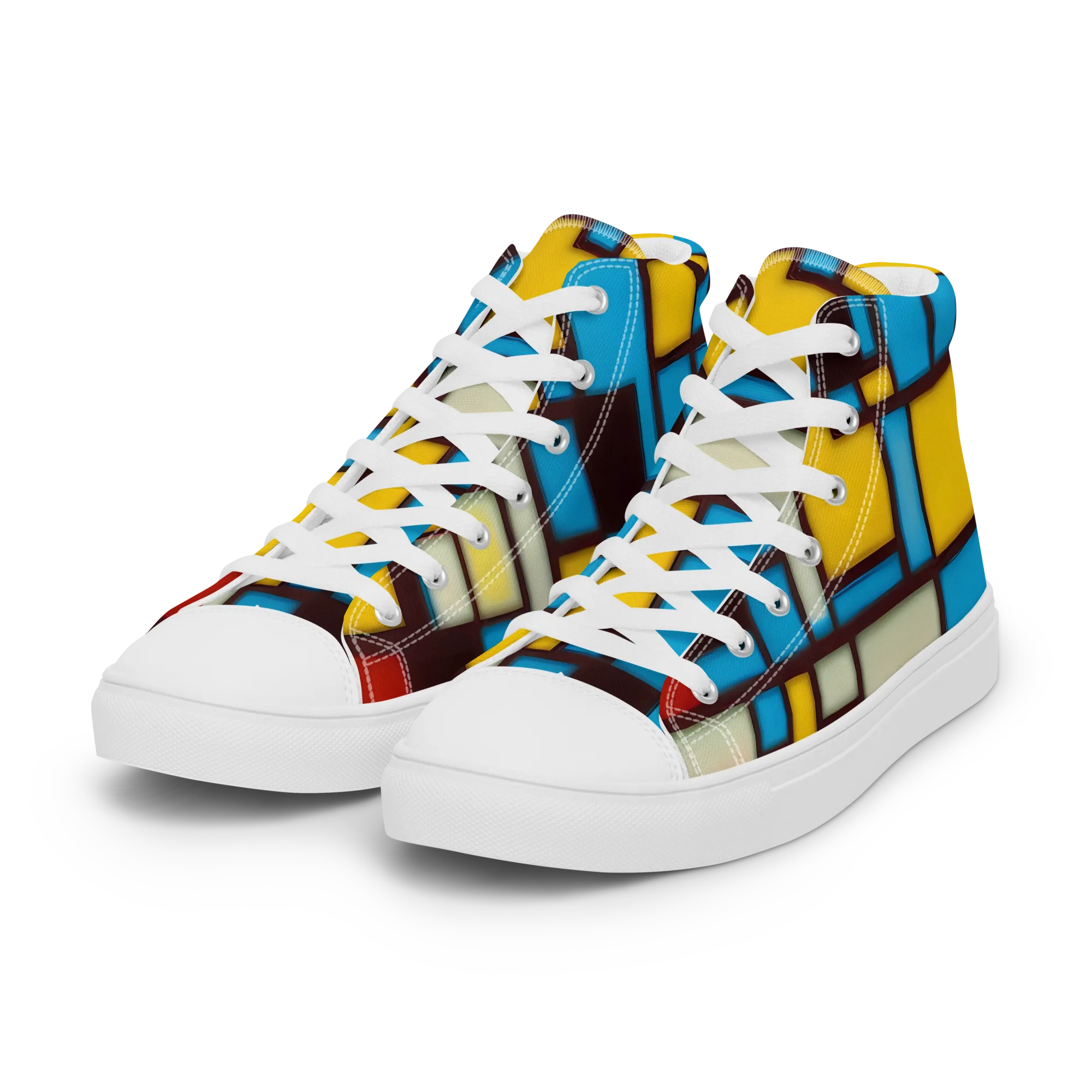 Burgundy Bauhaus on Women's High Top Canvas Shoes — Left Front