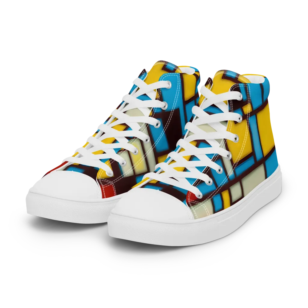 Burgundy Bauhaus on Women's High Top Canvas Shoes — Left Front