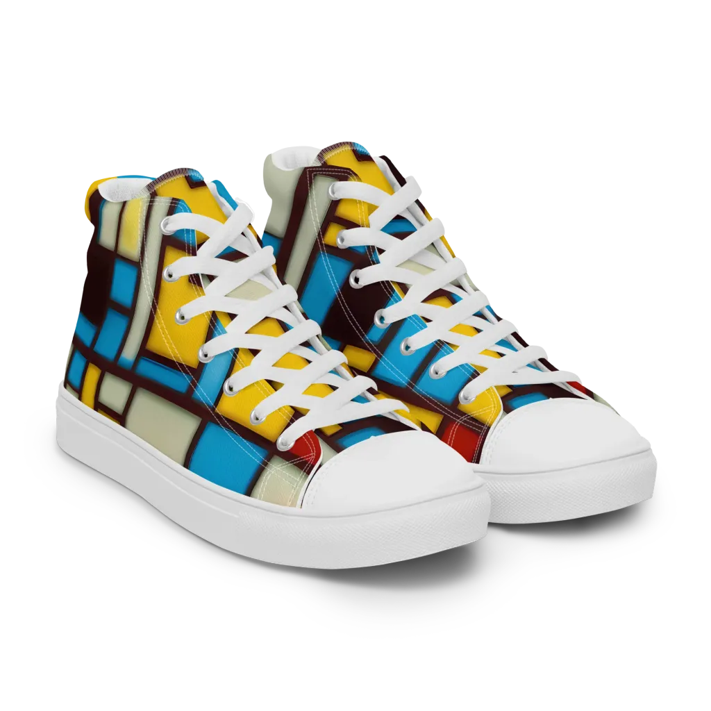 Burgundy Bauhaus on Women's High Top Canvas Shoes — Right Front