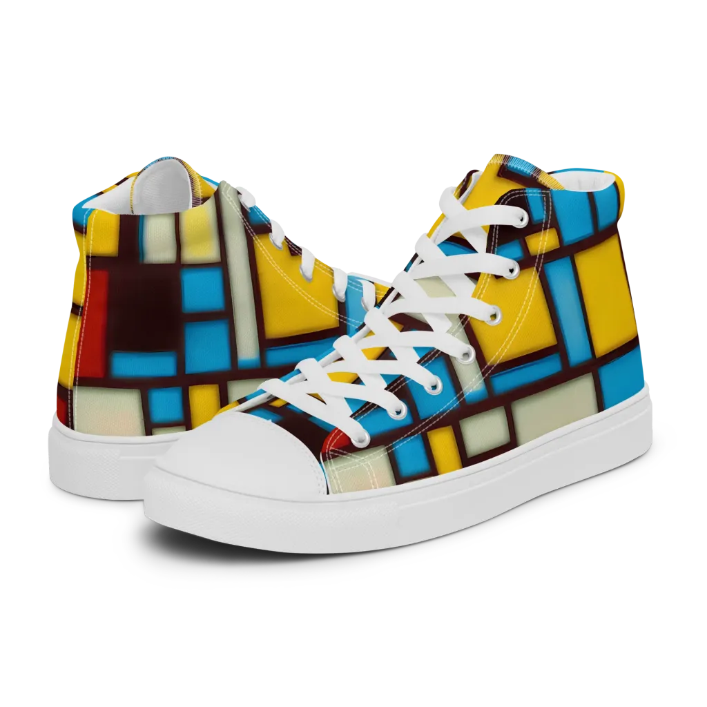 Burgundy Bauhaus on Women's High Top Canvas Shoes — Left