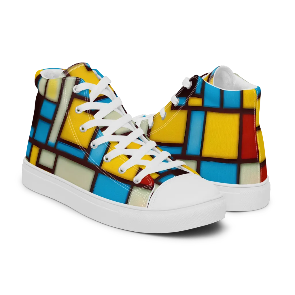 Burgundy Bauhaus on Women's High Top Canvas Shoes — Right