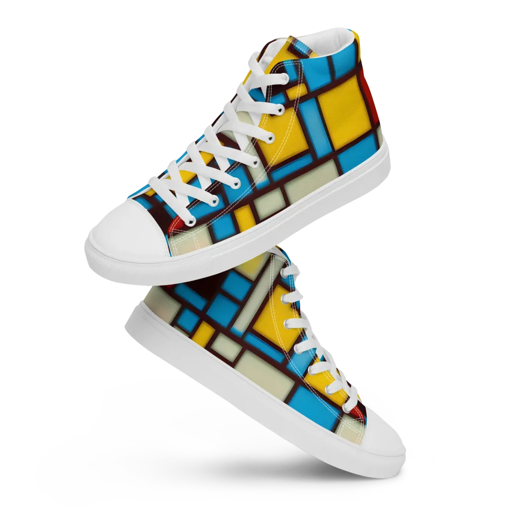 Burgundy Bauhaus on Women's High Top Canvas Shoes — Front