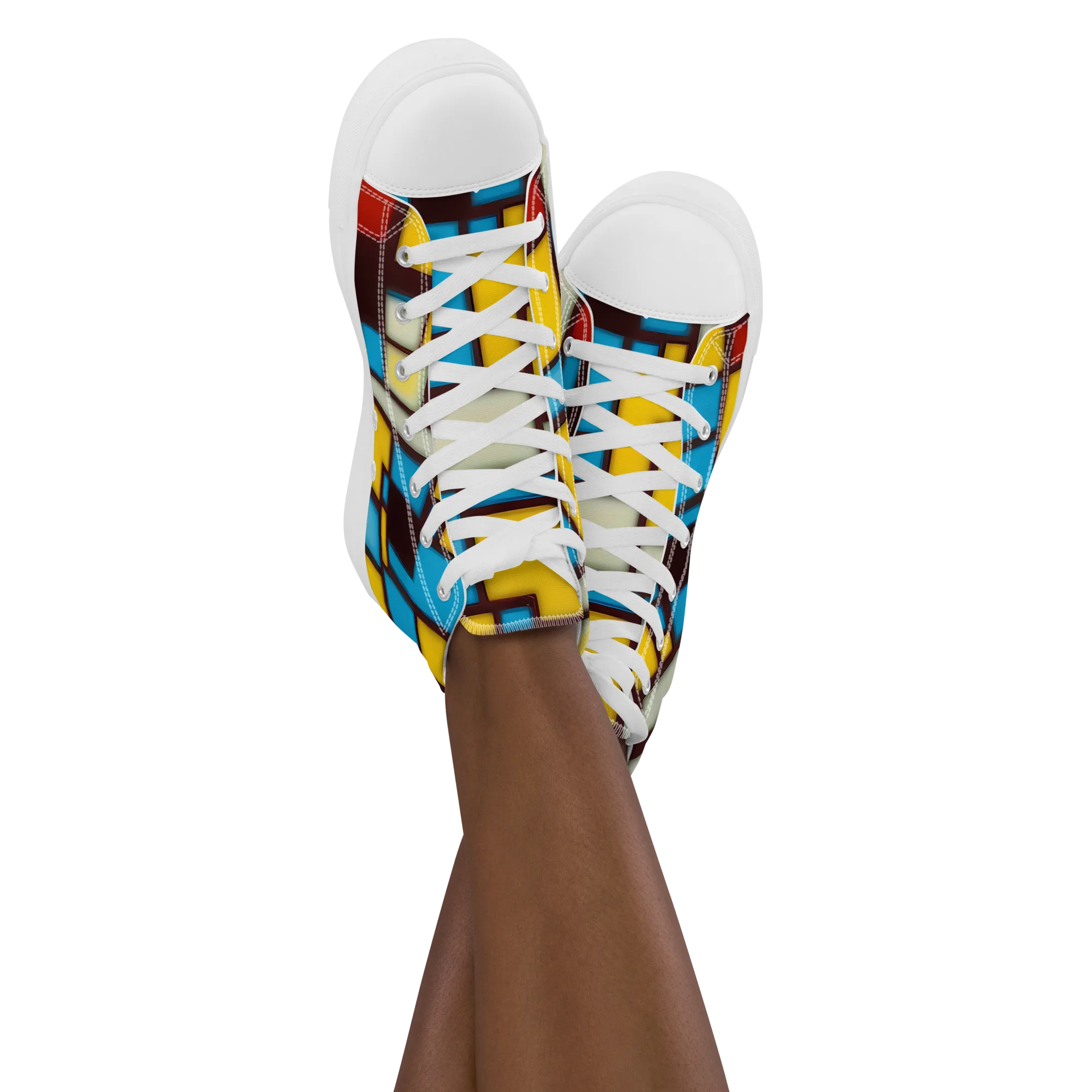 Burgundy Bauhaus on Women's High Top Canvas Shoes — Front