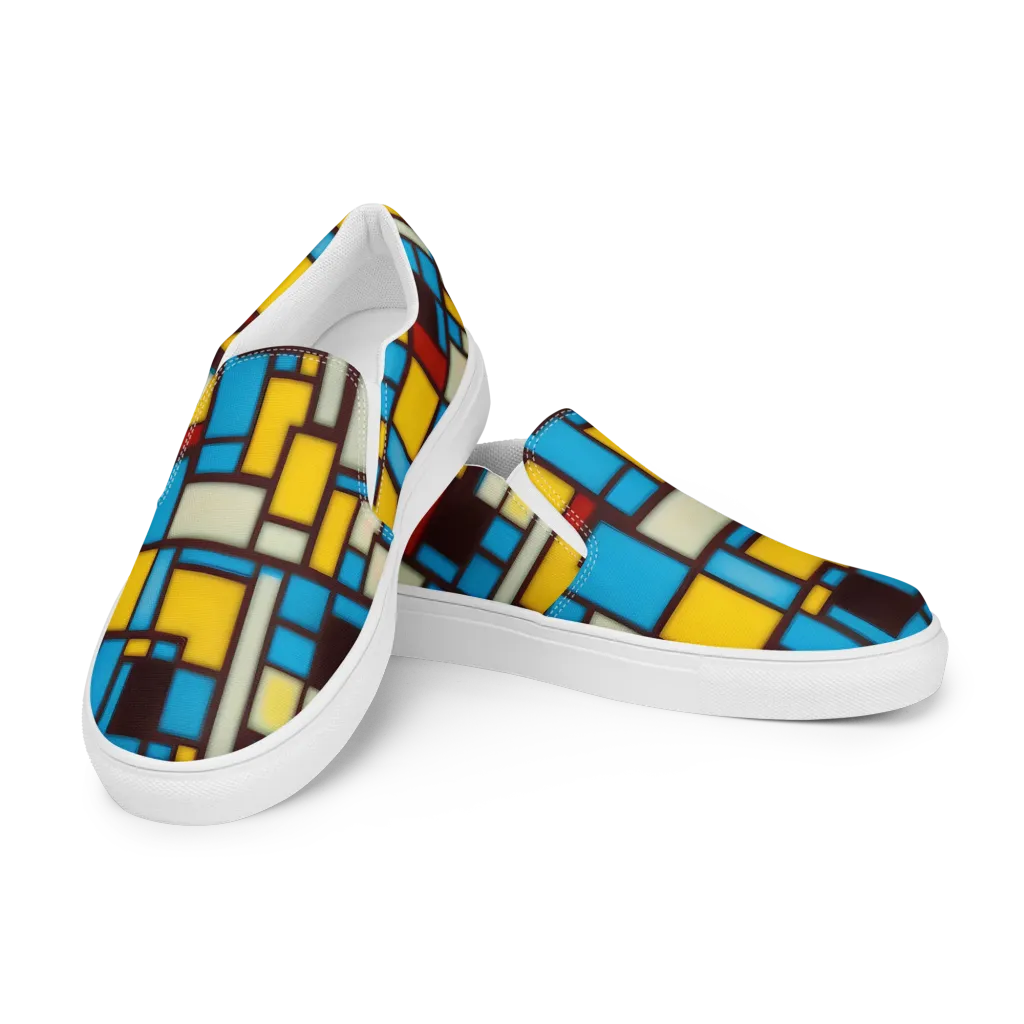 Burgundy Bauhaus on Men's Slip-On Canvas Shoes — Left Front