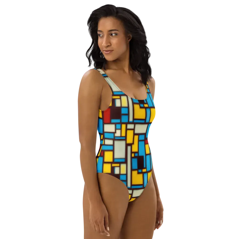 Burgundy Bauhaus on One-Piece Swimsuit — Right