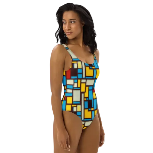 Burgundy Bauhaus on a One-Piece Swimsuit