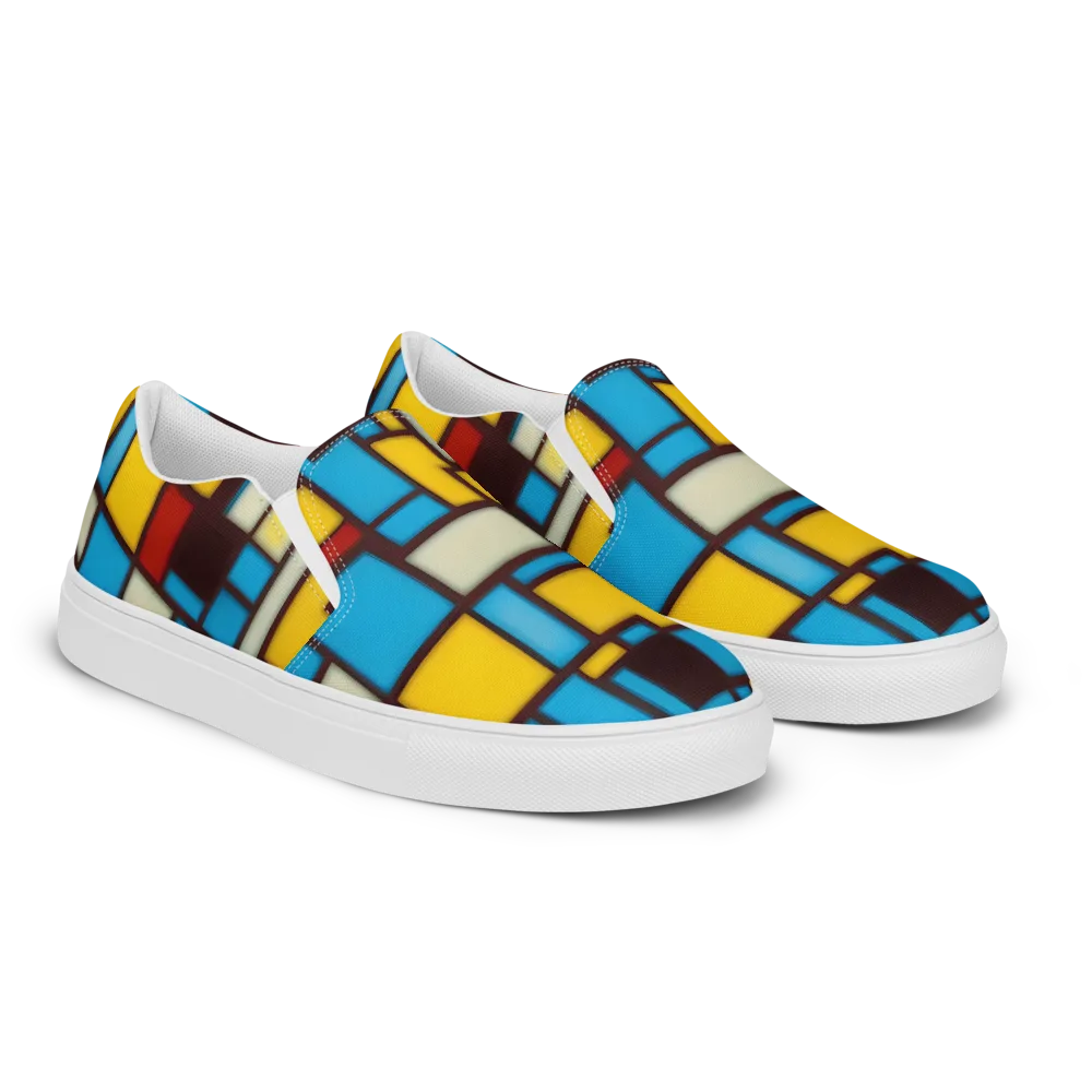 Burgundy Bauhaus on Women's Slip-On Canvas Shoes — Right Front