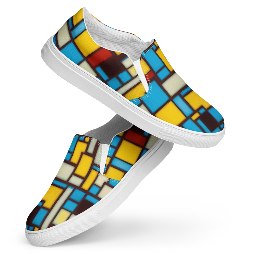 Burgundy Bauhaus on Women's Slip-On Canvas Shoes — Front
