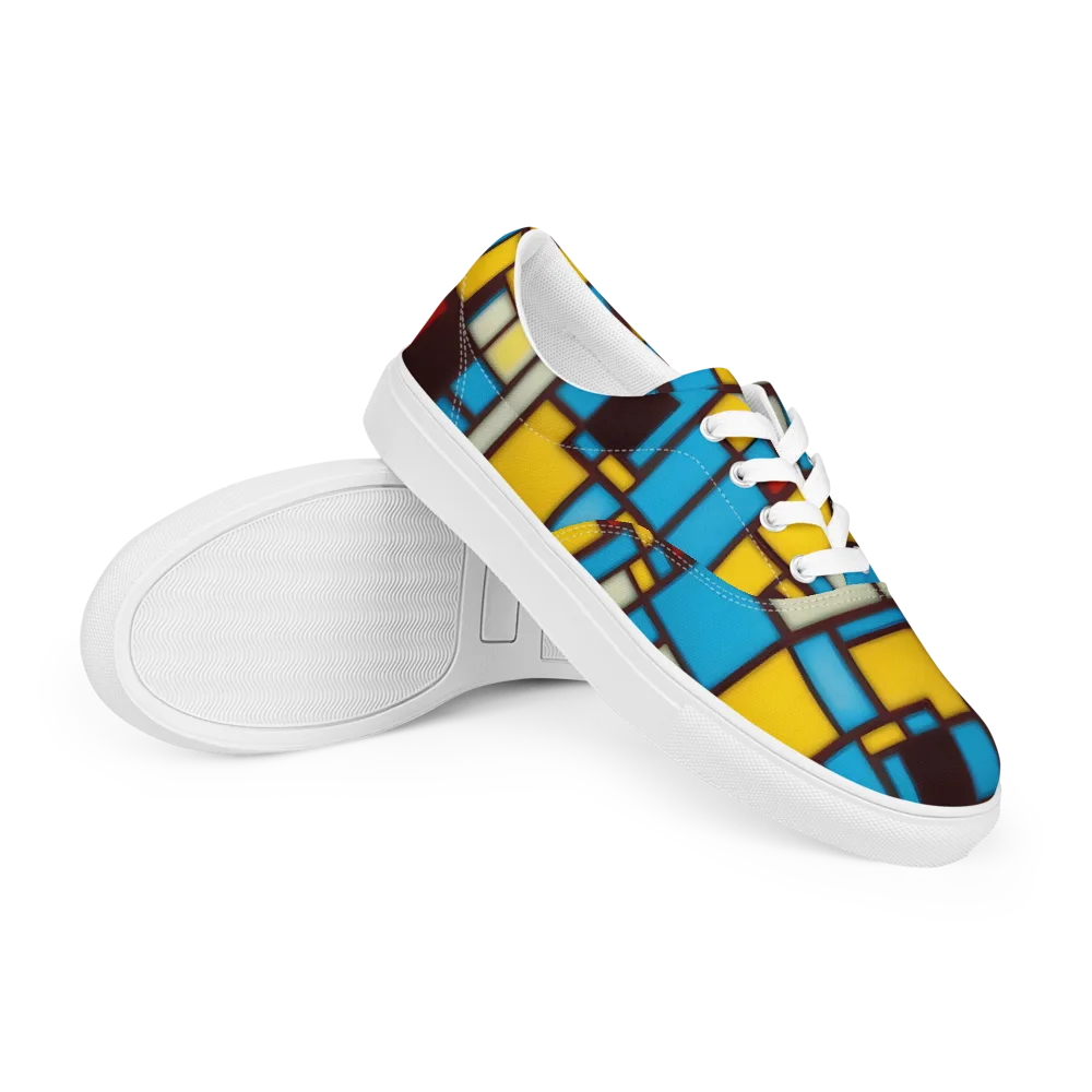 Burgundy Bauhaus on Men's Lace-Up Canvas Shoes — Right Front