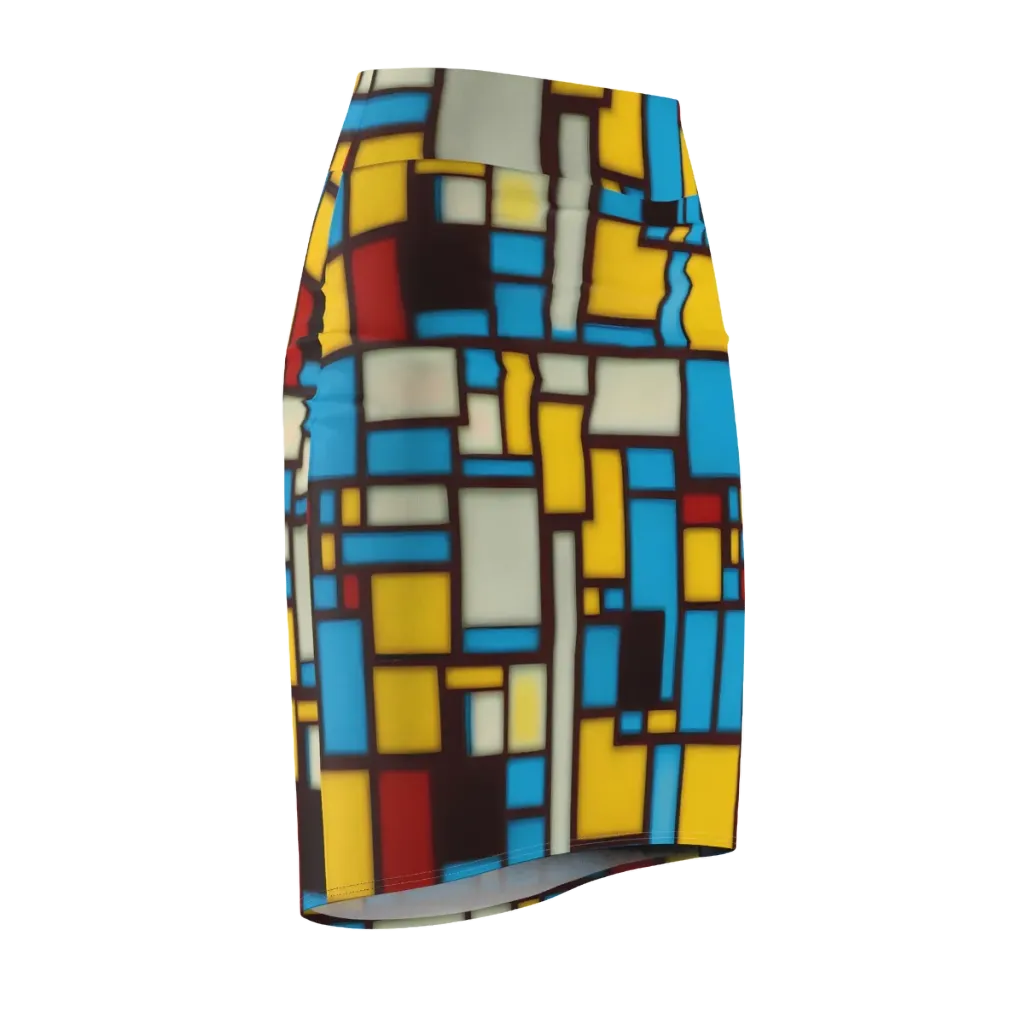 Burgundy Bauhaus on Pencil Skirt — Front Side