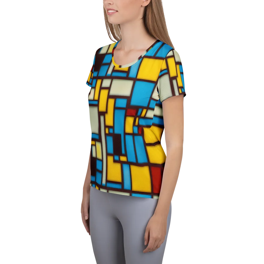 Burgundy Bauhaus on Women's Athletic T-Shirt — Left