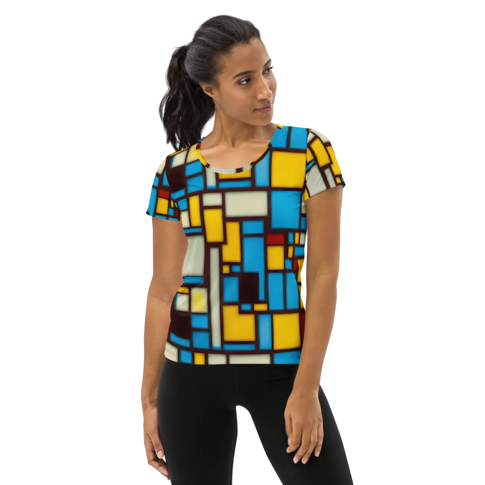 Burgundy Bauhaus on Women's Athletic T-Shirt — Front