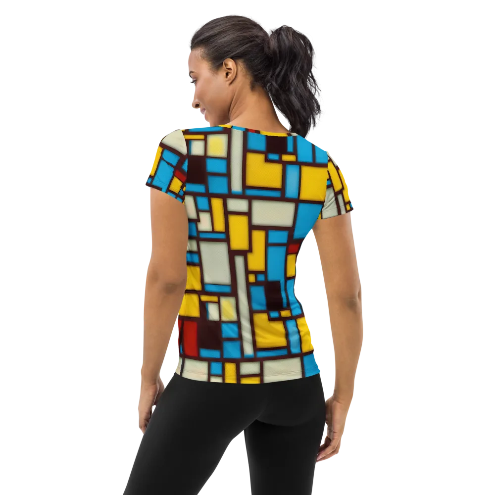 Burgundy Bauhaus on Women's Athletic T-Shirt — Back