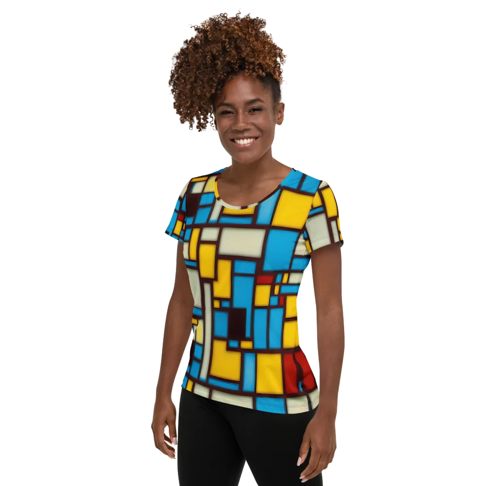 Burgundy Bauhaus on Women's Athletic T-Shirt — Left