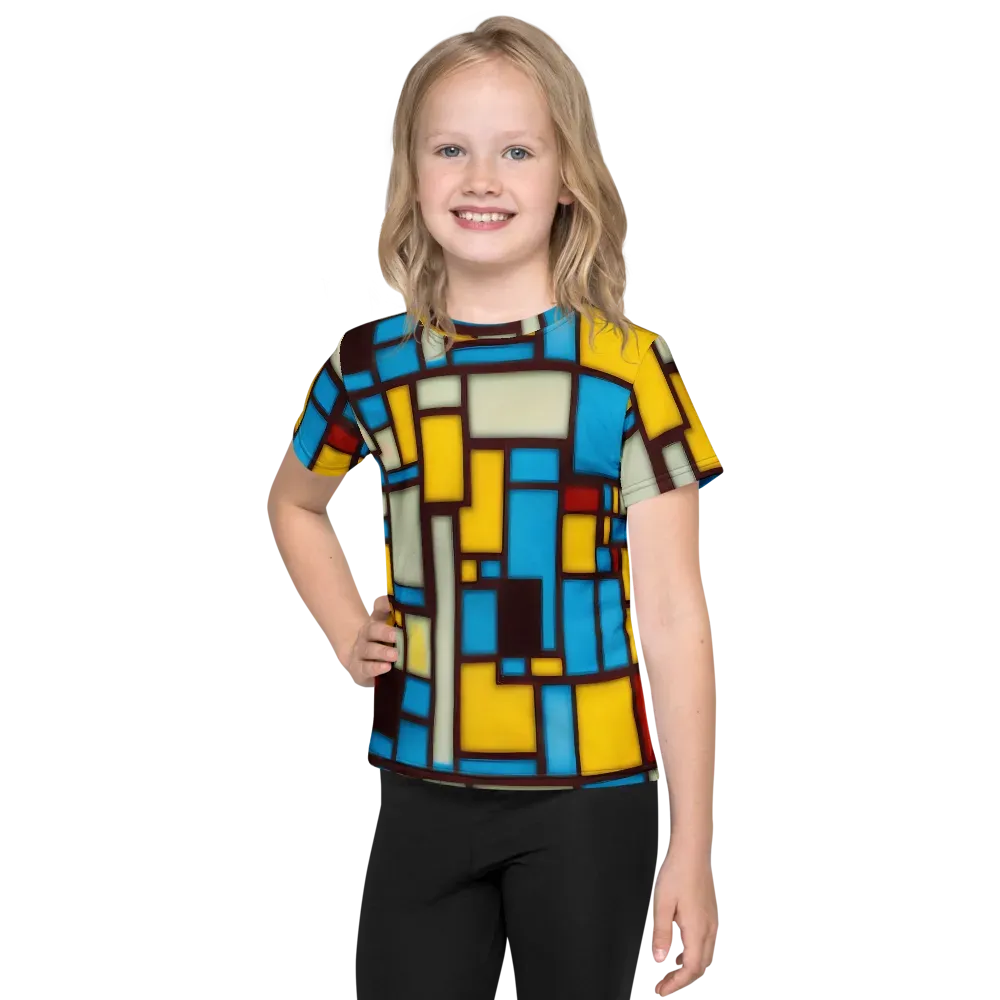 Burgundy Bauhaus on Kids Crew Neck T-Shirt — Front