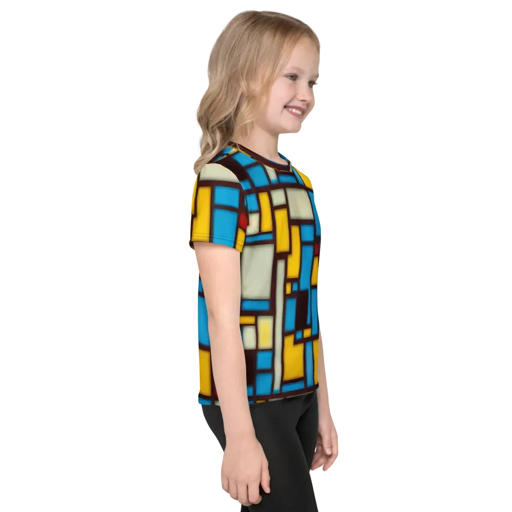 Burgundy Bauhaus on Kids Crew Neck T-Shirt — Right