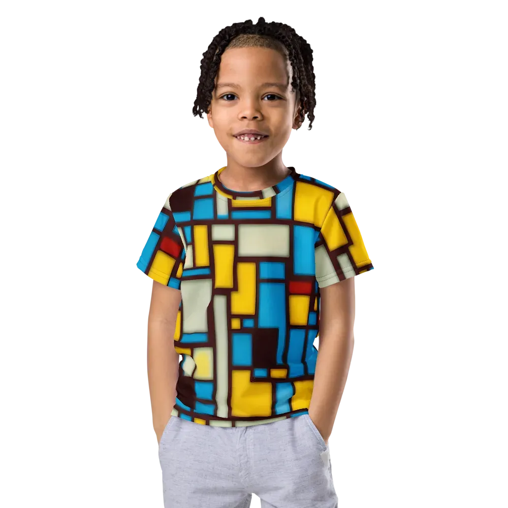 Burgundy Bauhaus on Kids Crew Neck T-Shirt — Front