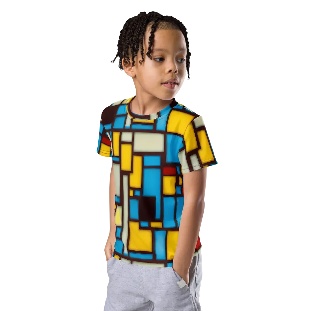 Burgundy Bauhaus on Kids Crew Neck T-Shirt — Left Front