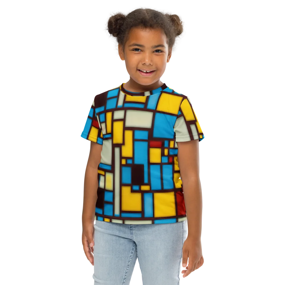 Burgundy Bauhaus on Kids Crew Neck T-Shirt — Front