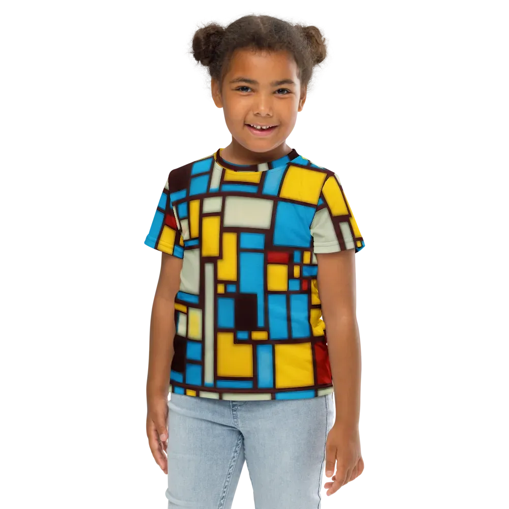 Burgundy Bauhaus on Kids Crew Neck T-Shirt — Front
