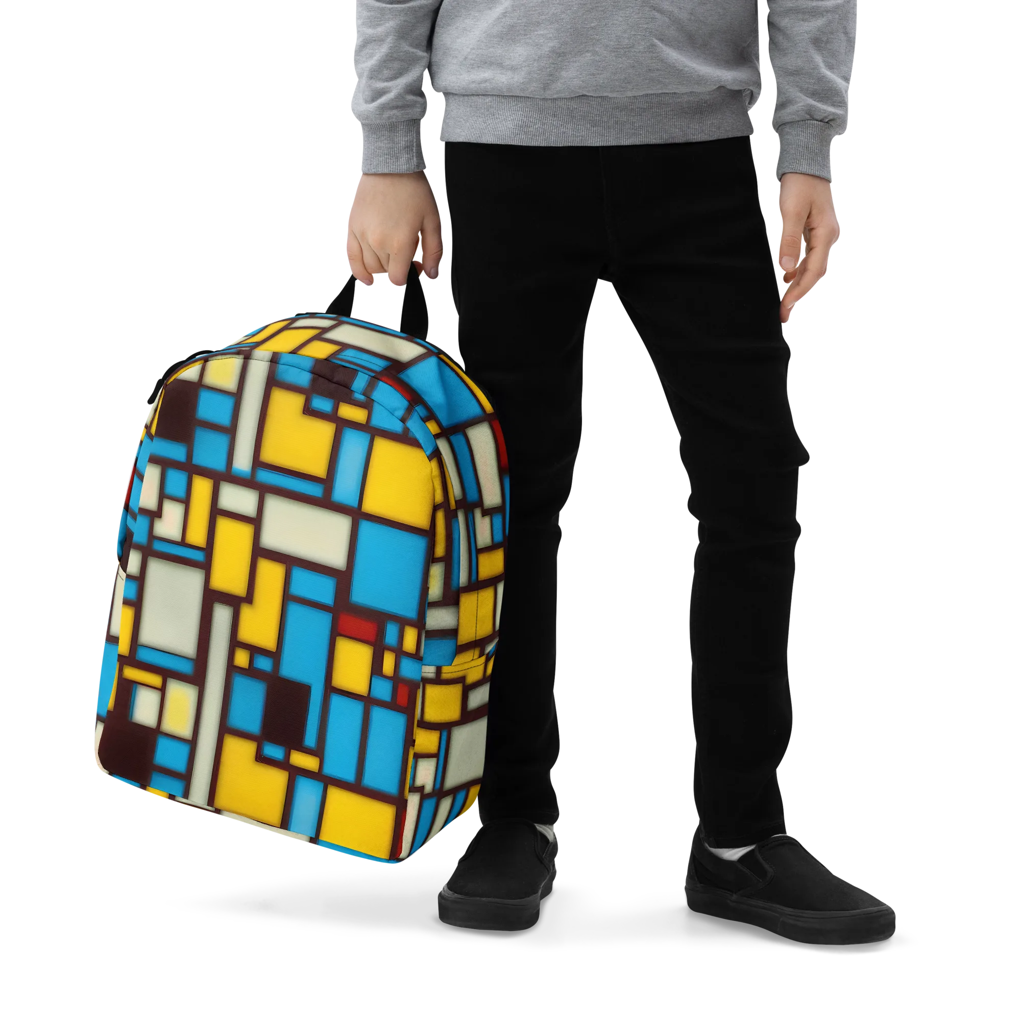 Burgundy Bauhaus on Minimalist Backpack — Zoomed-in