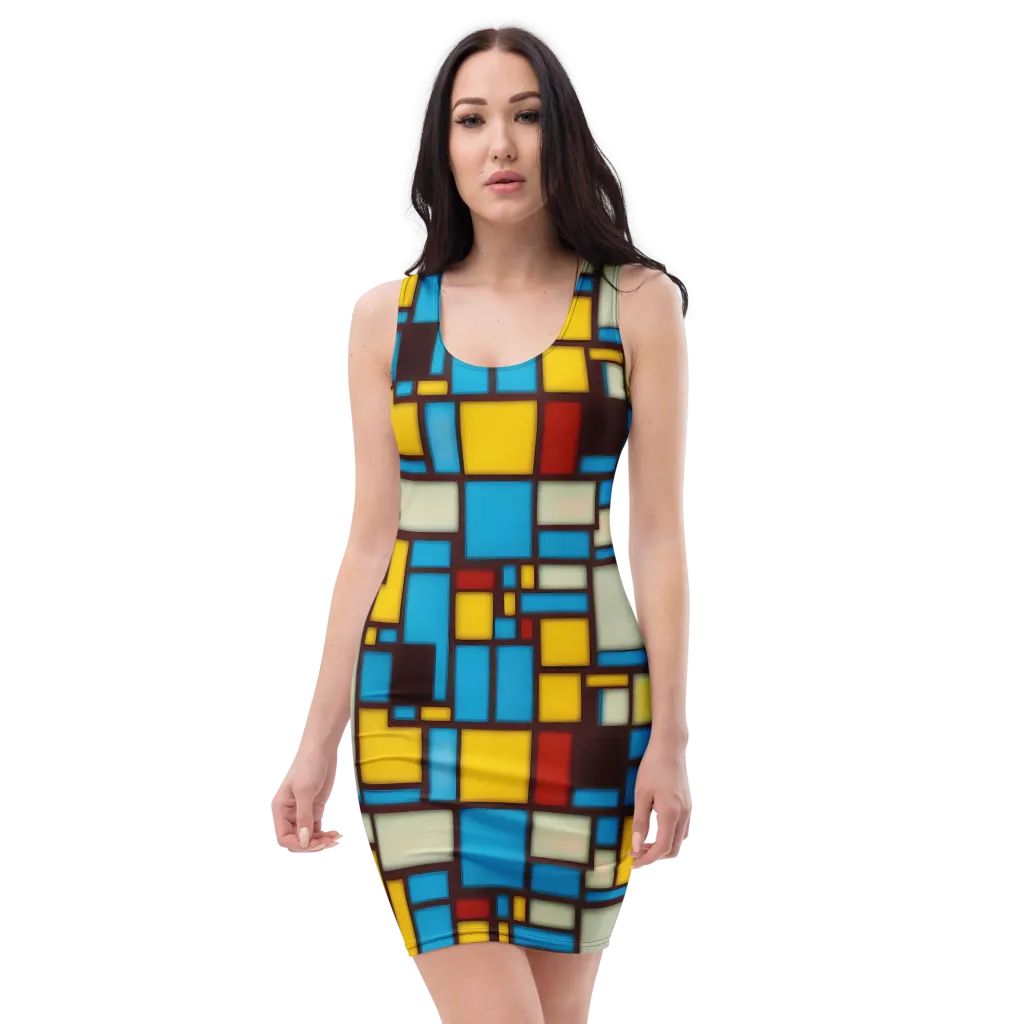 Burgundy Bauhaus on Bodycon Dress — Front