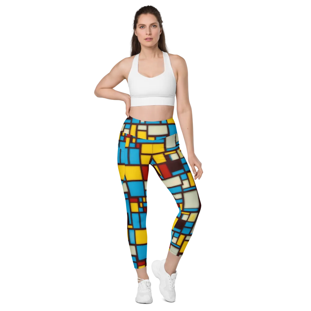 Burgundy Bauhaus on Leggings with Pockets — Front
