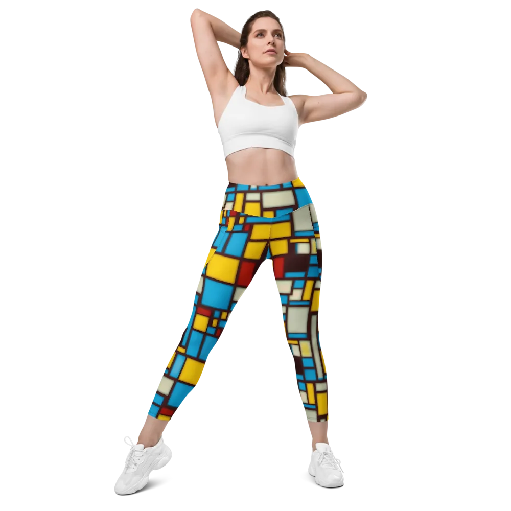 Burgundy Bauhaus on Leggings with Pockets — Front