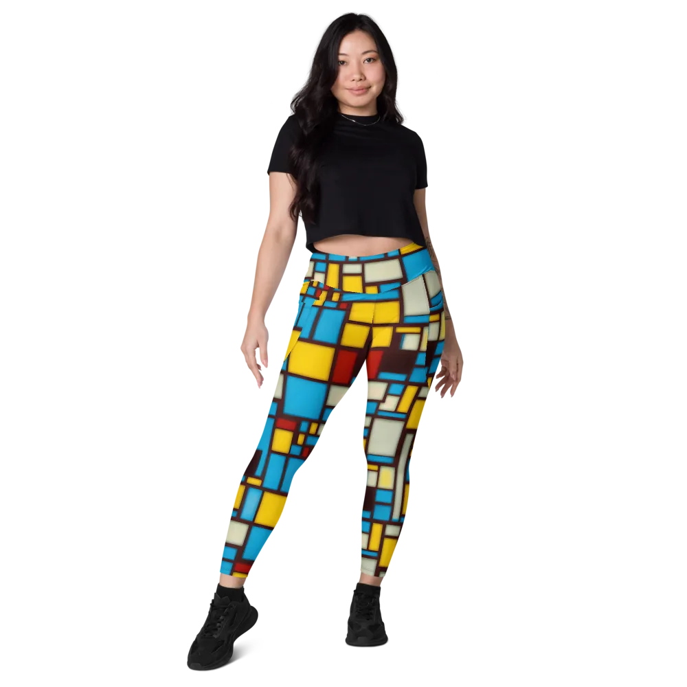 Burgundy Bauhaus on Leggings with Pockets — Front