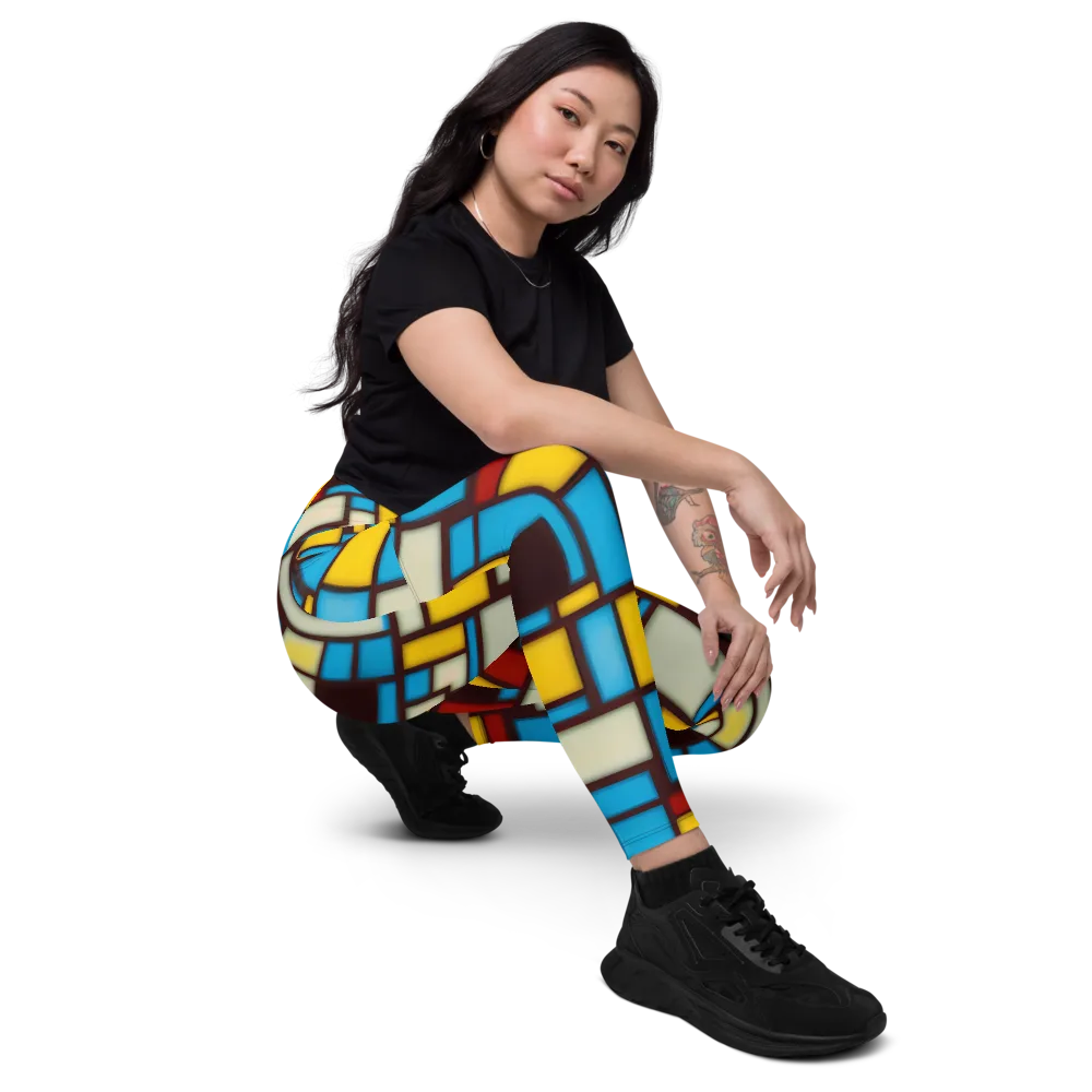 Burgundy Bauhaus on Leggings with Pockets — Right Front
