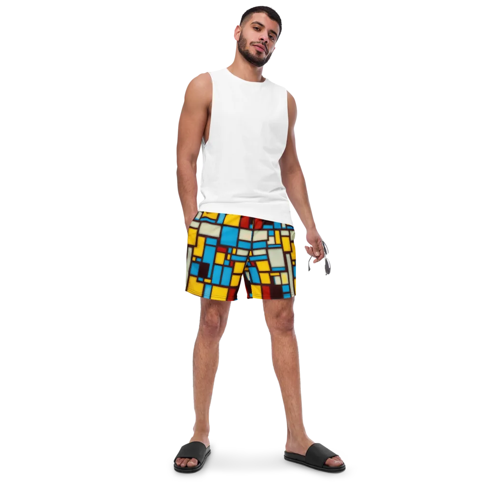 Burgundy Bauhaus on Swim Trunks — Front