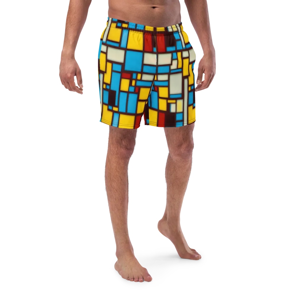 Burgundy Bauhaus on Swim Trunks — Front