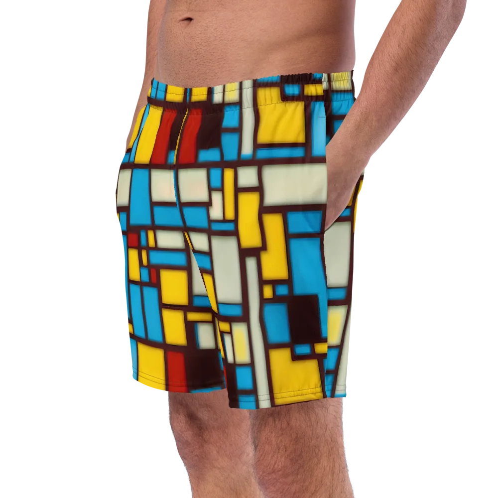 Burgundy Bauhaus on Swim Trunks — Left Front