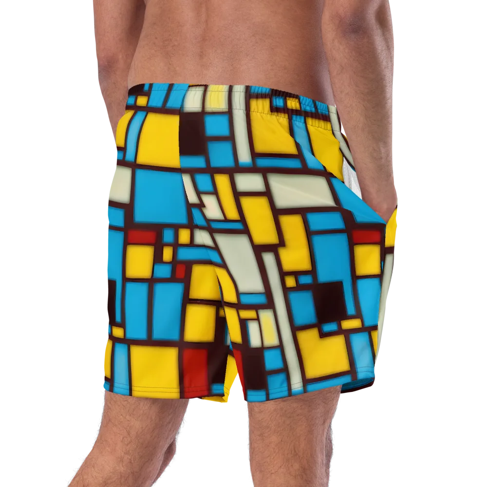 Burgundy Bauhaus on Swim Trunks — Right Back