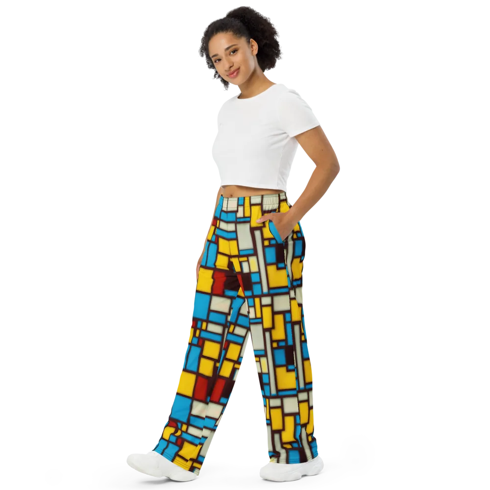 Burgundy Bauhaus on Wide-Leg Pants — Left Front