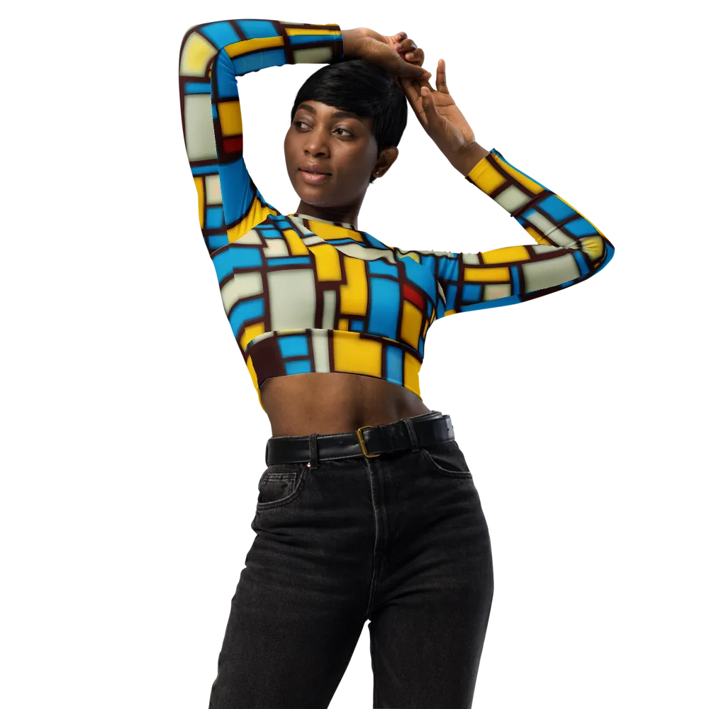 Burgundy Bauhaus on Long Sleeve Crop Top — Front
