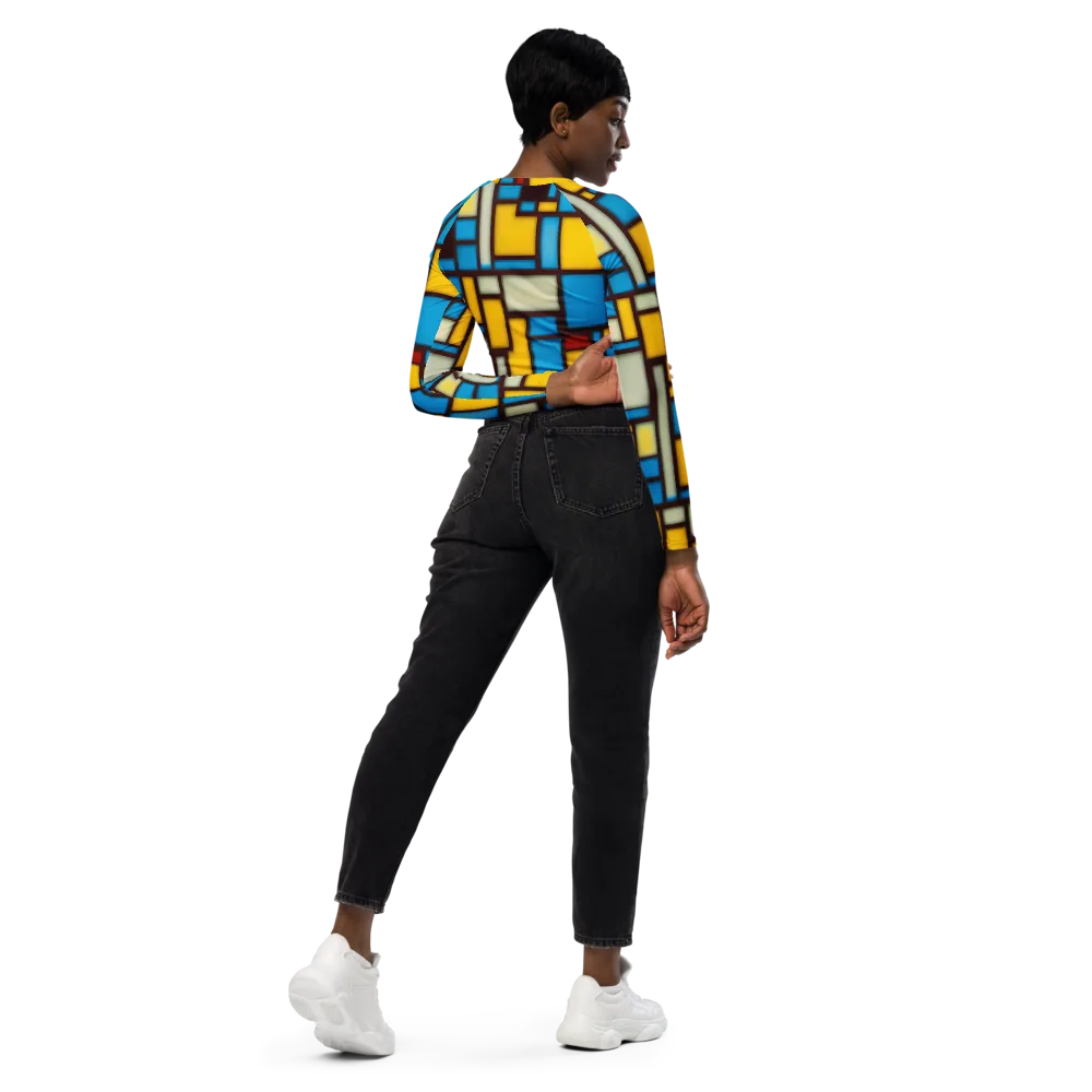 Burgundy Bauhaus on Long Sleeve Crop Top — Right Back
