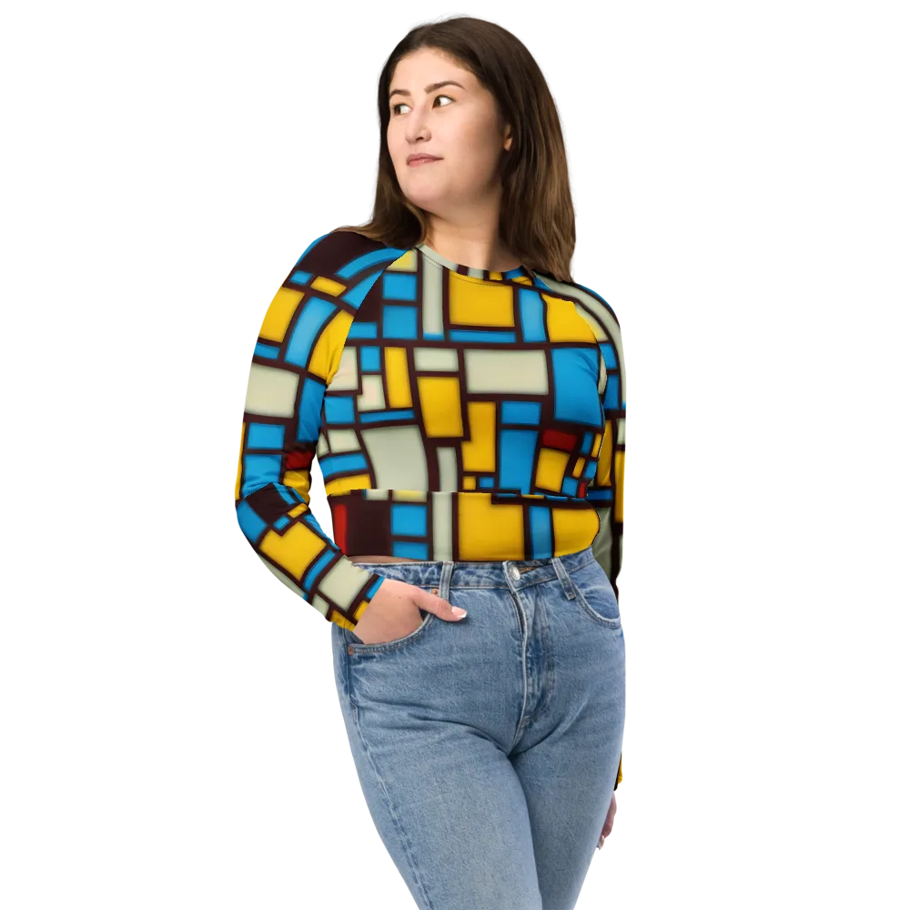 Burgundy Bauhaus on Long Sleeve Crop Top — Front