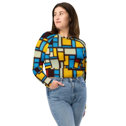 Burgundy Bauhaus on a Long Sleeve Crop Top