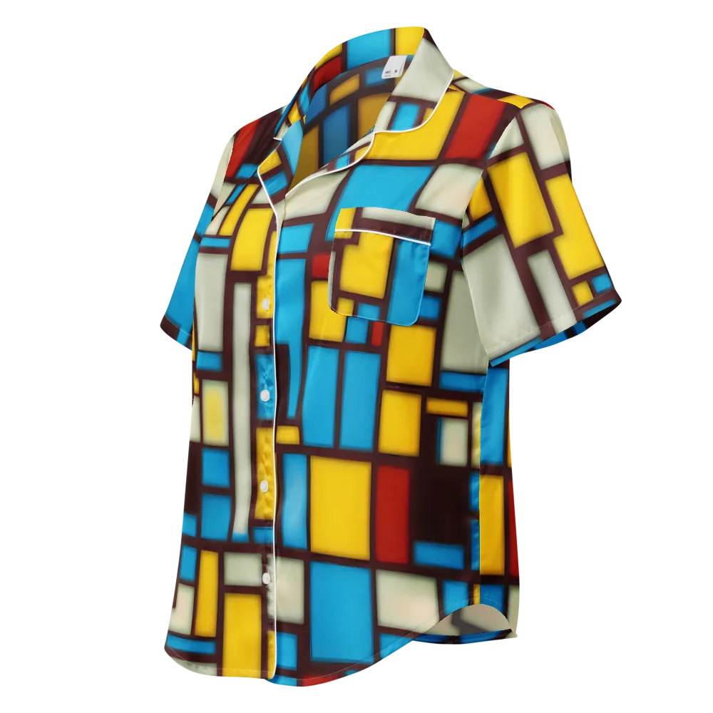 Burgundy Bauhaus on Women's Short Sleeve Pajama Top — Left Front