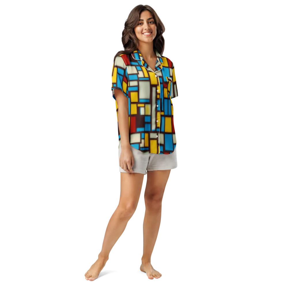 Burgundy Bauhaus on Women's Short Sleeve Pajama Top — Front