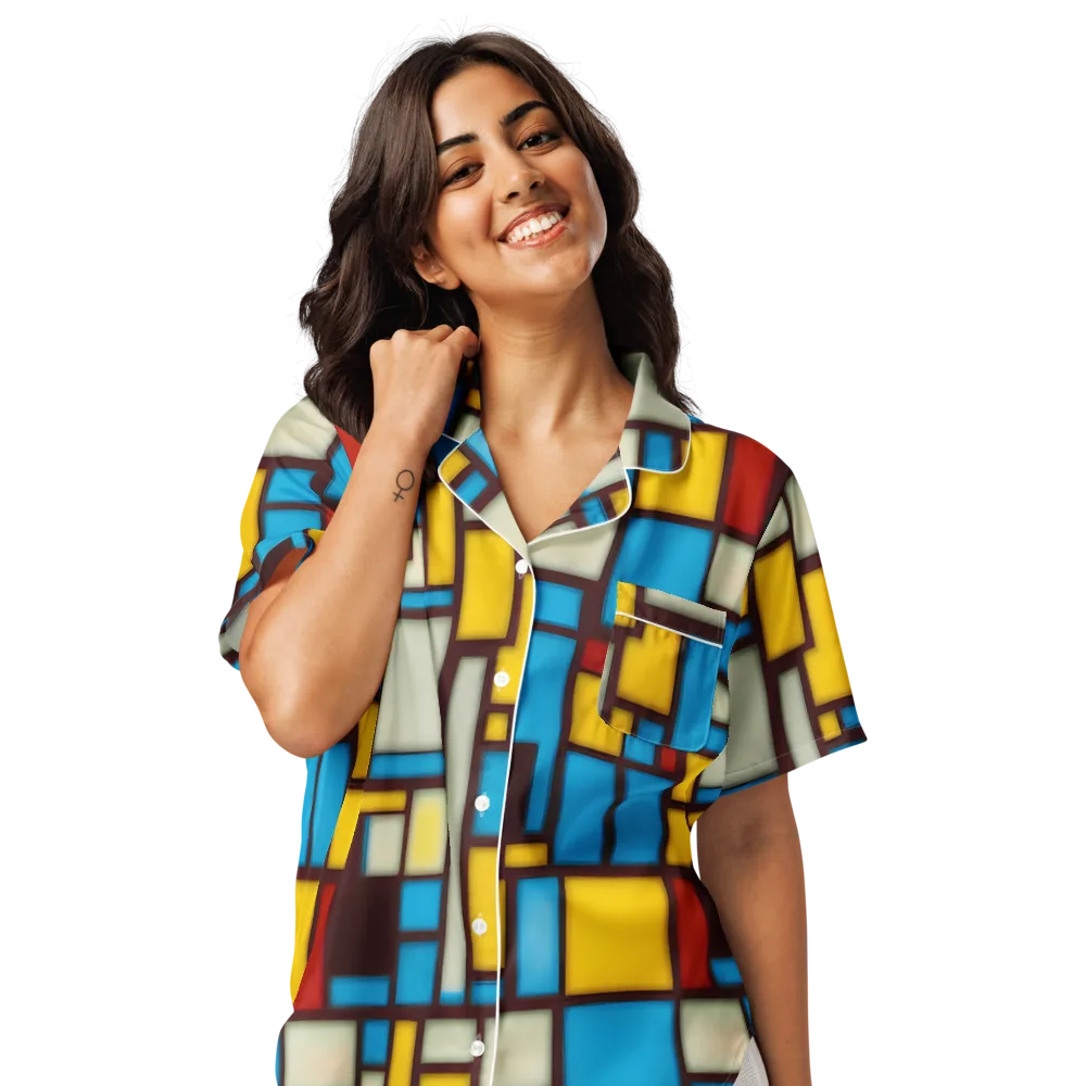 Burgundy Bauhaus on Women's Short Sleeve Pajama Top — Front