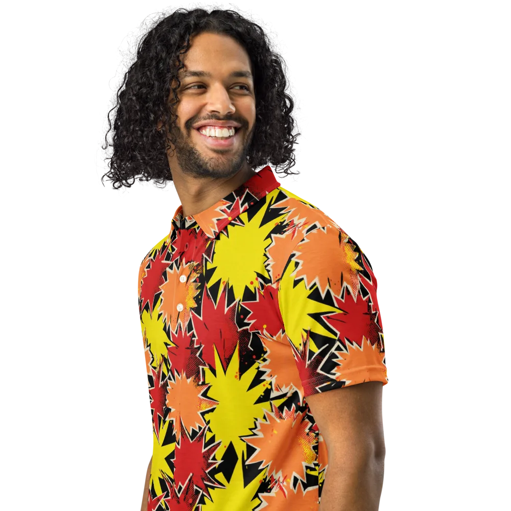 Pop Art Detonation on Men's Slim Fit Polo Shirt — Left Front