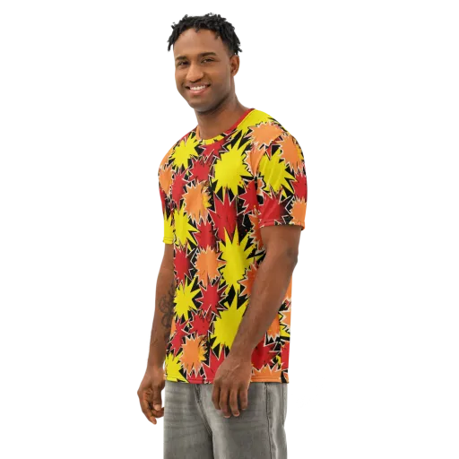 Pop Art Detonation on a Men's Cotton Crew Neck T-Shirt