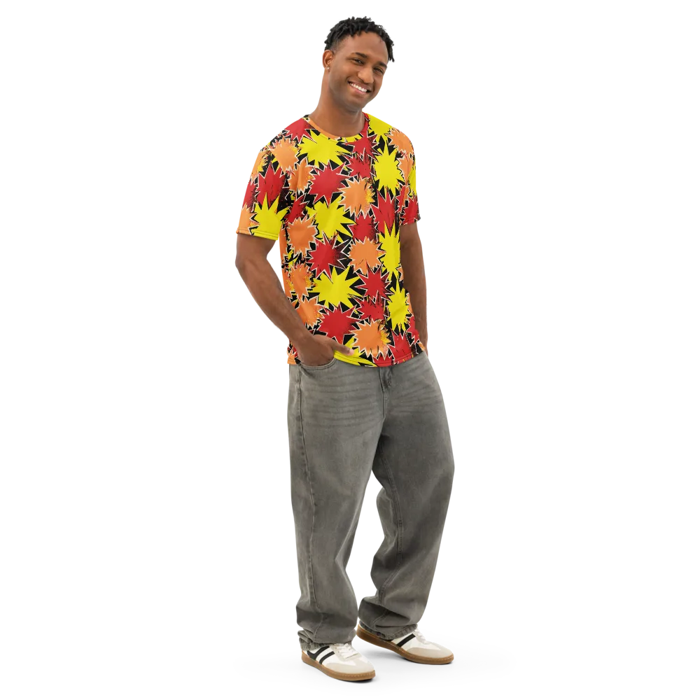 Pop Art Detonation on Men's Cotton Crew Neck T-Shirt — Right Front