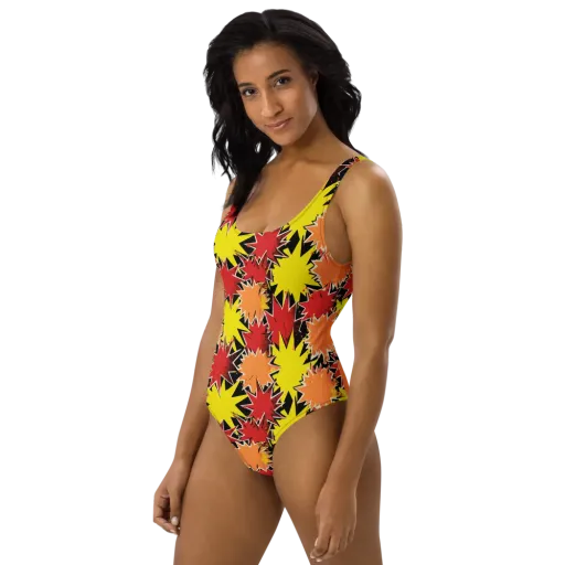 Pop Art Detonation on a One-Piece Swimsuit