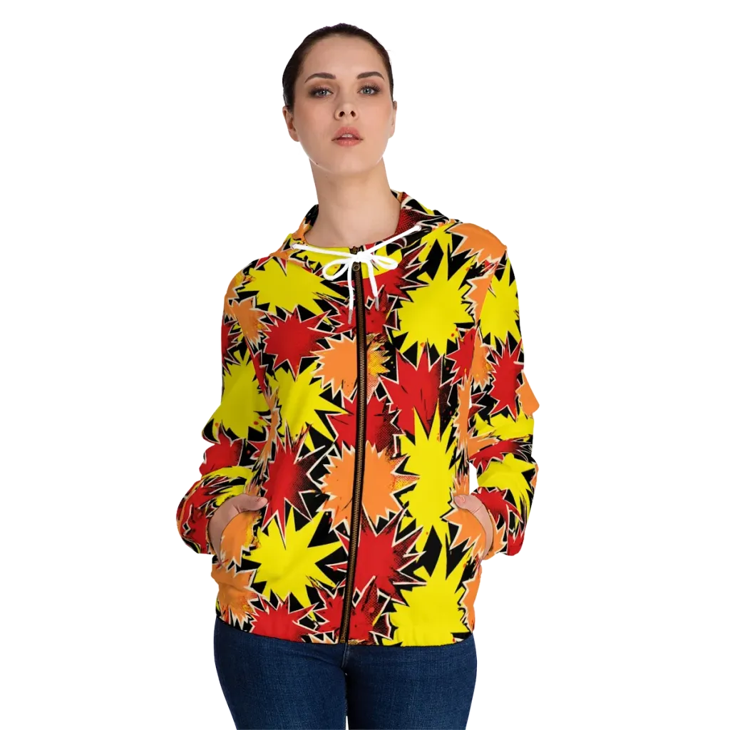 Pop Art Detonation on Women's Full-Zip Hoodie — Front On Person