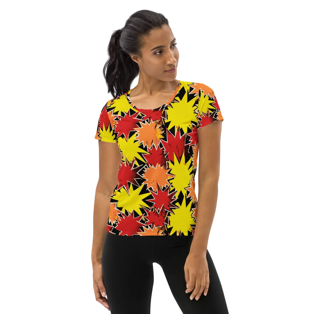 Pop Art Detonation on Women's Athletic T-Shirt — Front